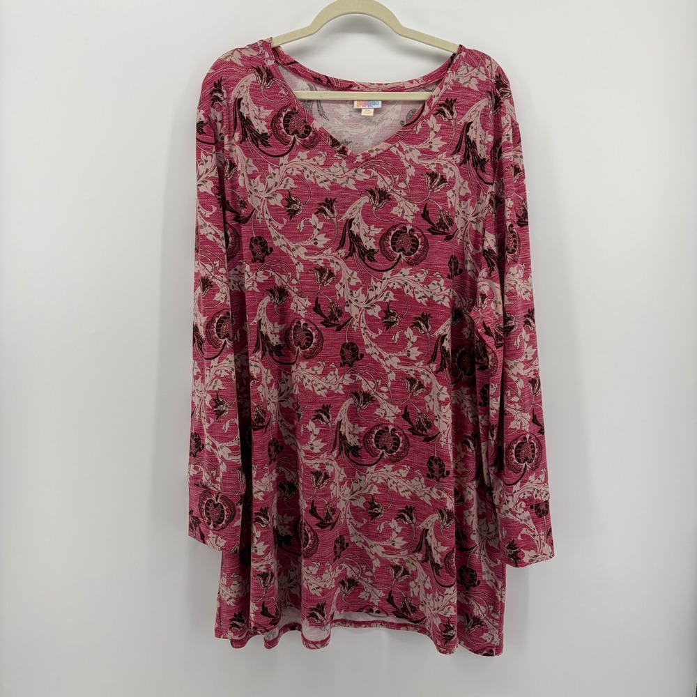 LuLaRoe Plus Size 3XL Pink Floral Paisley Long‎ Sleeve Tunic Top Casual Comfort